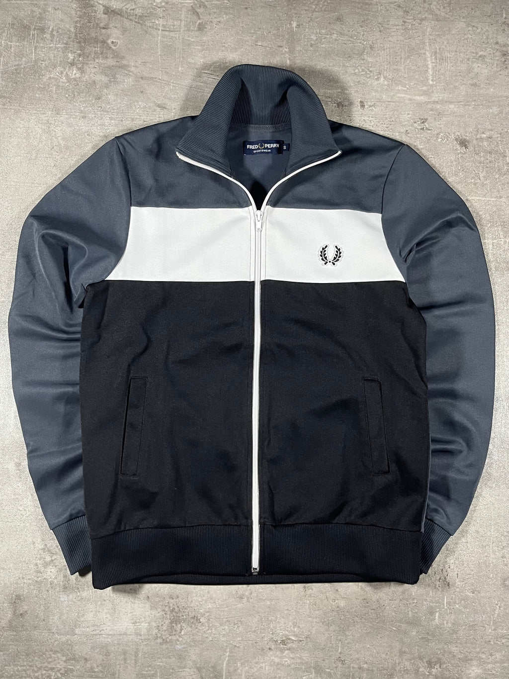 Fred Perry Vintage Trainingsjacke Schwarz/ Weiß/ Grau S