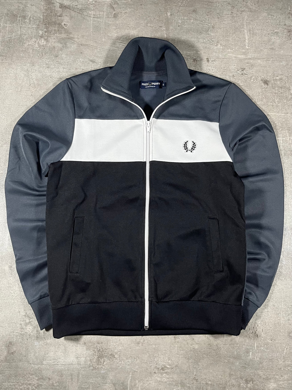 Fred Perry Vintage Trainingsjacke Schwarz/ Weiß/ Grau S