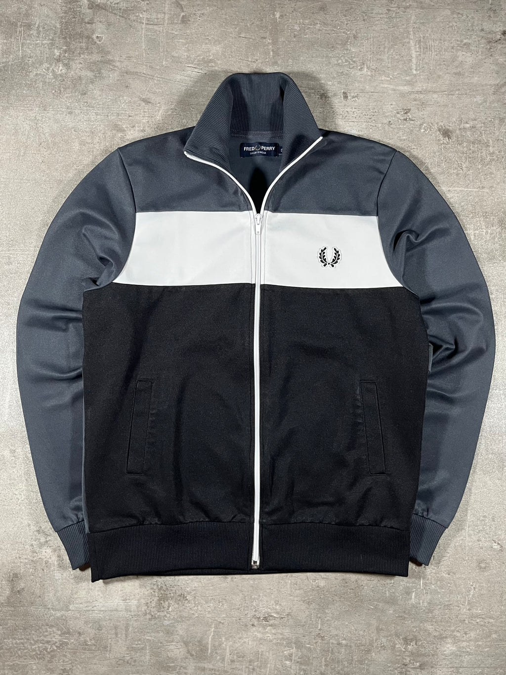Fred Perry Vintage Trainingsjacke Schwarz/ Grau/ Weiß S